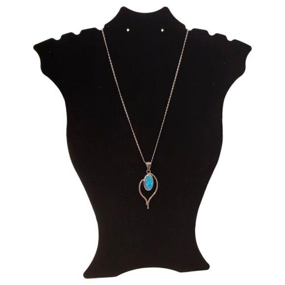 Vintage Mexico Foiled Opalite Free Form Sterling Silver 925 Pendant Necklace - Picture 11 of 12